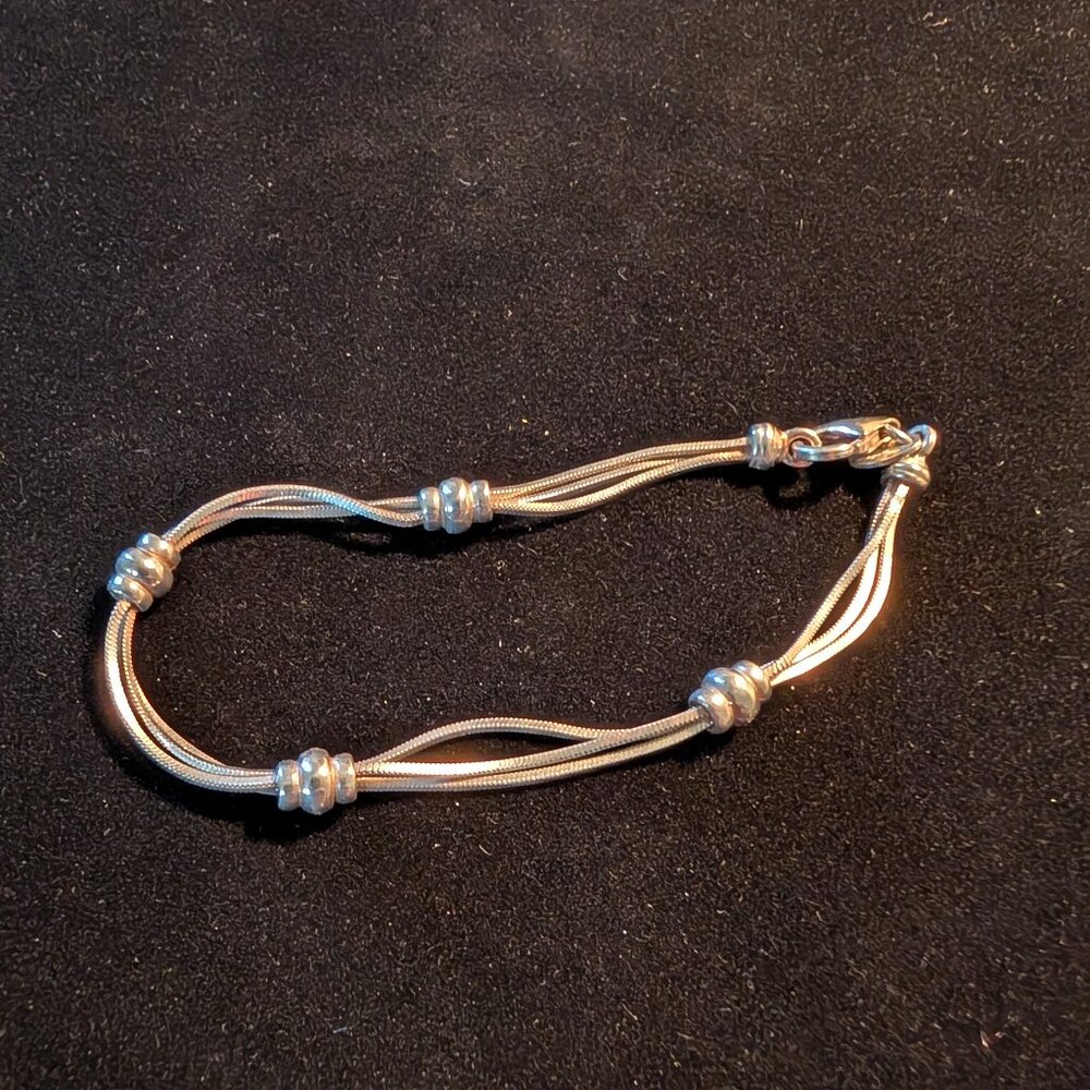 Women's Sterling Silver Three Strand Beaded Bracelet 7" Italy